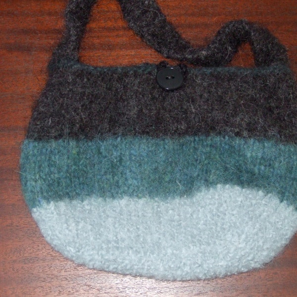 Hand-knit and felted wool and alpaca purse.  FREE SHIPPING. Purse has a strap, button and loop. Handbag. Coordinate with your favorite hat.