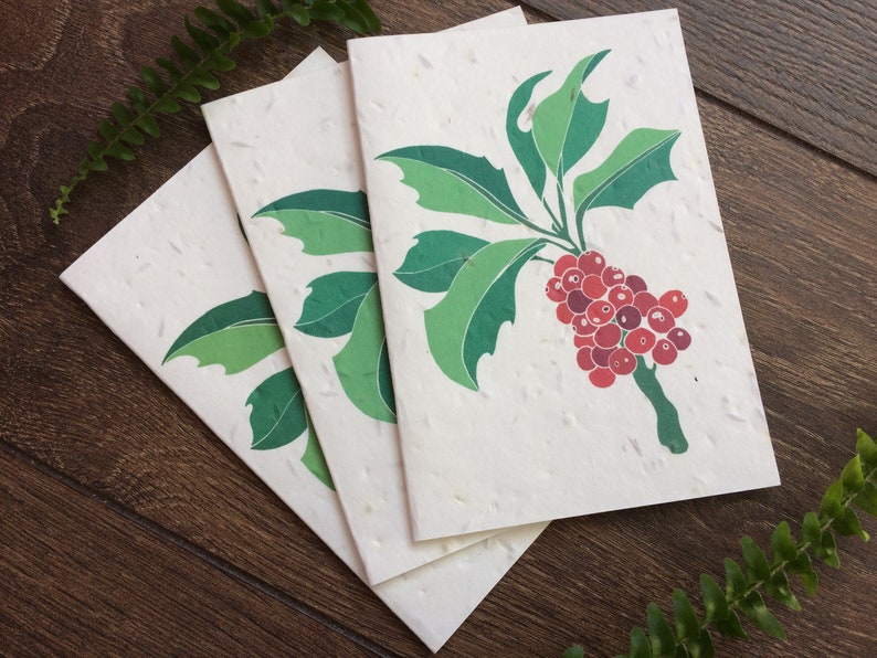 Pack of 3 Plantable Christmas Seed Cards With Envelopes Holly Berry