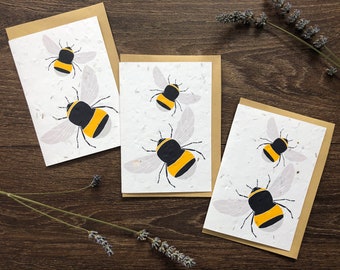 Pack of 3 Bumblebee Design Plantable Wildflower Seed Cards with Envelopes - Fathers Day Cards