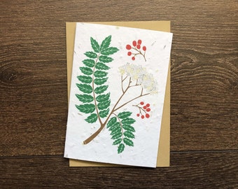 Carte de graines plantables Rowan Tree avec enveloppe végétalienne - Bénédictions païennes sur votre carte d’anniversaire - Carte de félicitations pour nouveau bébé handfasting