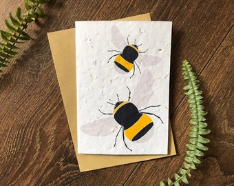 Bumblebee Plantable Wildflower Seed Card:  Gift for Gardeners and Vegans