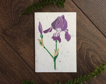 Plantable Purple Iris Design Seed Card: Wildflower Greeting Card