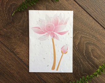 Pink Lotus Flower Plantable Wildflower Seed Card - July Birthday, Thank You
