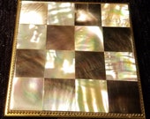 Vintage ladies Mother of Pearl Checker Top Powder Compact Check Pattern