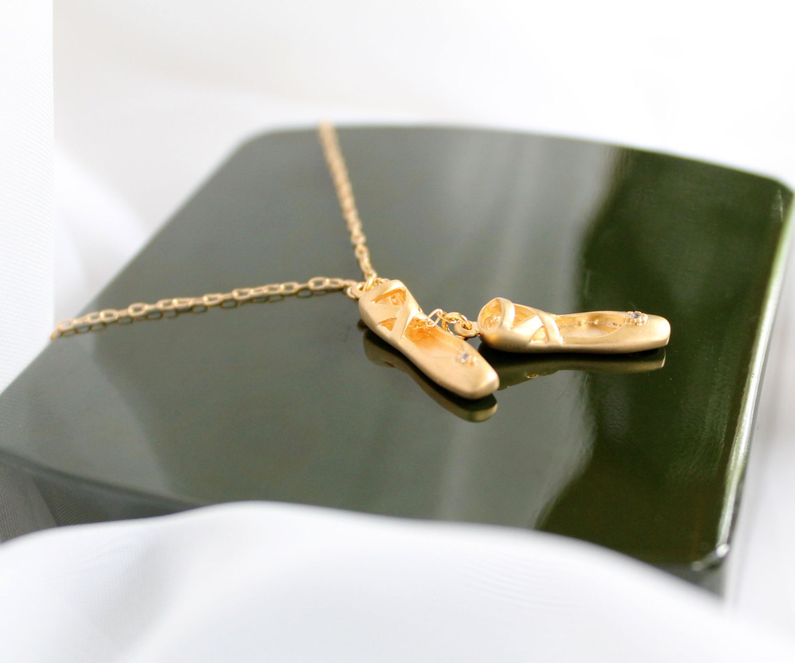 pair of ballet shoes necklace, 14k gold filled chain or .925 sterling silver chain, gold dance shoes or silver dance shoes
