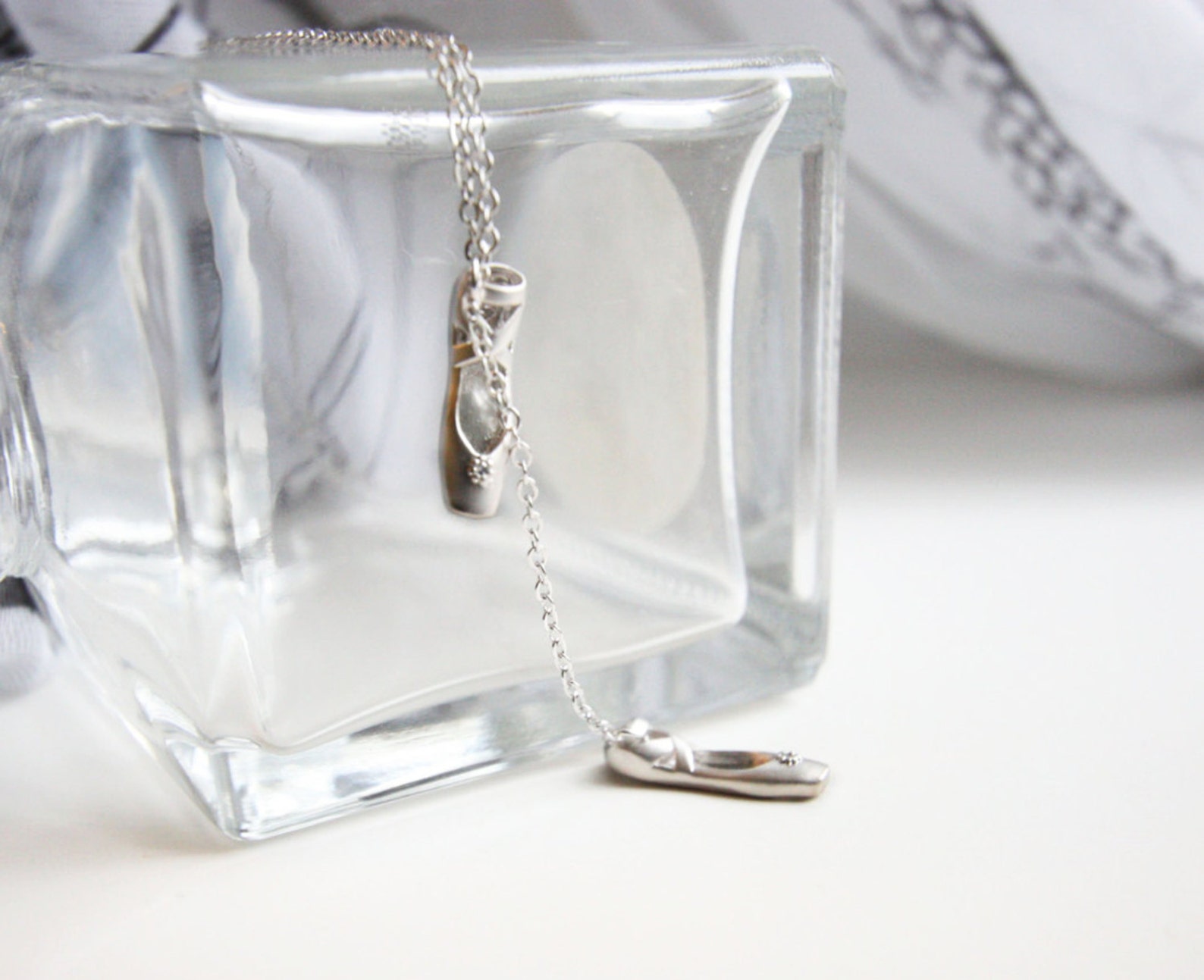 pair of ballet shoes necklace, 14k gold filled chain or .925 sterling silver chain, gold dance shoes or silver dance shoes