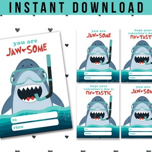 Shark Valentine Printable • Jawsome Valentine Cards • Printable Valentines • Valentine’s Day • Kids Classroom Valentines • INSTANT DOWNLOAD