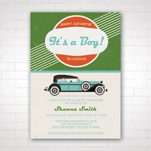 Vintage Car Baby Shower Invitation