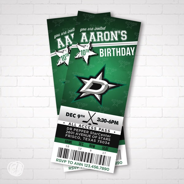Dallas Stars Hockey Ticket Birthday Invitation