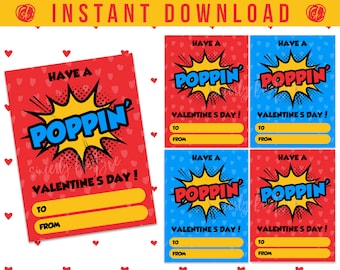 Pop Art Poppin' Valentine Printable • Printable Valentines • Poppin Valentine’s Day • Kids Classroom Valentines • INSTANT DOWNLOAD