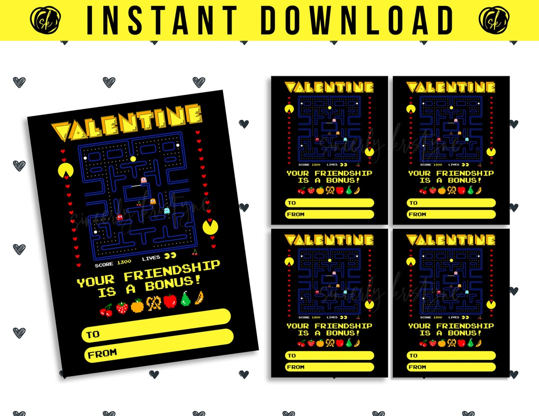 Pac man Valentine Printable Printable Valentines Arcade Game Valentine Valentines Day Kids