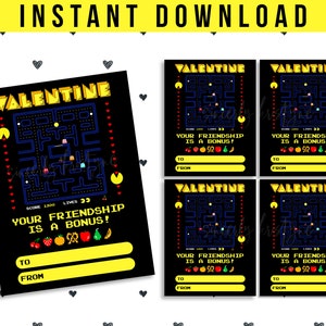 Pac-man San Valentino stampabile • San Valentino stampabile • San Valentino gioco arcade • San Valentino • San Valentino classe bambini • DOWNLOAD IMMEDIATO