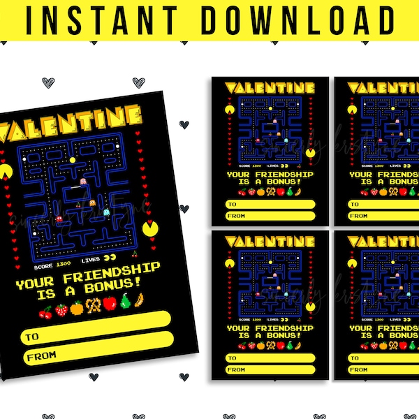 Pac-man Valentine Printable • Printable Valentines • Arcade Game Valentine • Valentine’s Day • Kids Classroom Valentine • INSTANT DOWNLOAD