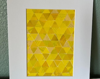Collage sur papier géométrique jaune, oeuvre d'art originale, 5 x 7 pouces, fait main