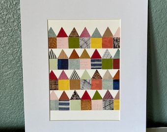 Bunte Häuser Papier Collage, Original Kunst, 13x18,5 cm, handgemacht