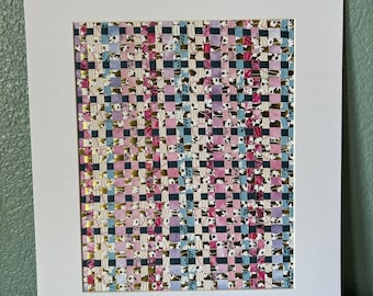Blaue, rosa, lila und goldene Weberei, Papierweberei, Originalkunst, 8 x 10 Zoll, handgefertigt