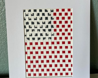 Amerikanische Flagge Papierweberei, Papierweberei, Originalkunstwerk, 13x18,5 cm, handgemacht