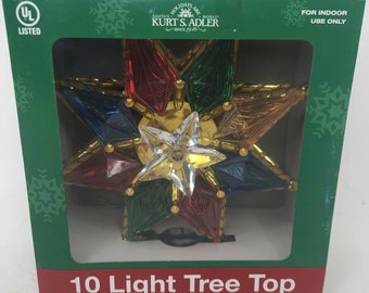 NEW 3D Kurt Adler 10-Light Multicolored Capiz Bethlehem Star Treetop Gem Center