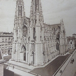 Vintage New York City Print (St. Patrick&#39;s Cathedral) -NYC-12x10 Beautiful Antique Rotogravure Print. Fine detail with ornate border.
