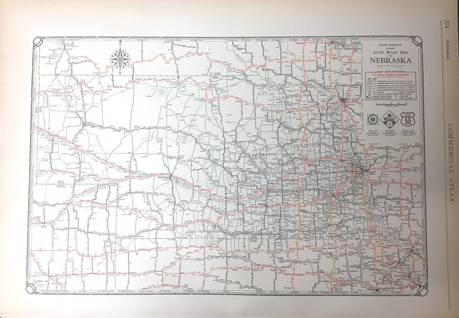 1931 Antique Early Rare Road Map Of Nebraska Omaha Lincoln Etsy