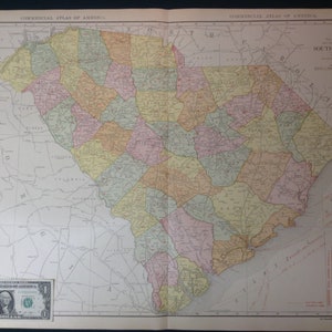 1917 XL Antique Map of South Carolina (Charleston, Columbia) - (Commercial size) (28x20.5) map with nice color and fine detail.