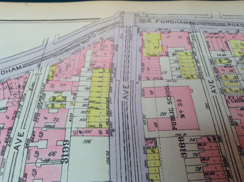 1928 New York City-Bronx-Fordham Heights-Tremont-Grand Concourse 16x13 Rare Bronx Street Map w strong colors and superior detail.
