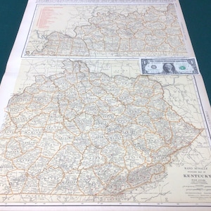 1930 Antique Map of Kentucky (Louisville, Lexington)-Xtra Large (Commercial size-28x20.5) map w/ nice Tan color and fine detail.