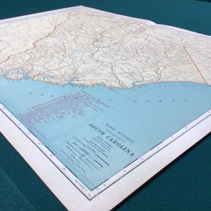 1930 Antique Map of South Carolina(Charleston, Columbia, Spartenburg)-Xtra Large(Commercial size-28x20.5) map w/ nice color and fine detail.