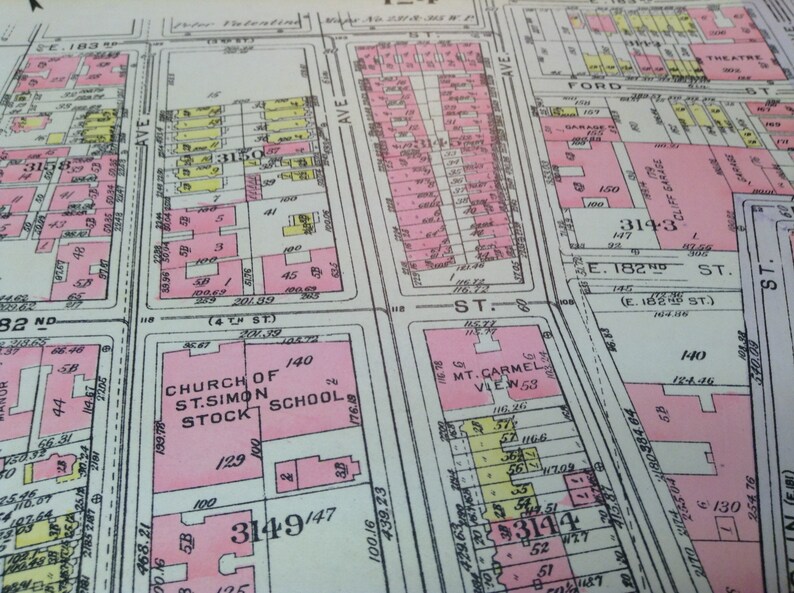 1928 New York City-Bronx-Fordham Heights-Tremont-Grand Concourse 16x13 Rare Bronx Street Map w strong colors and superior detail.