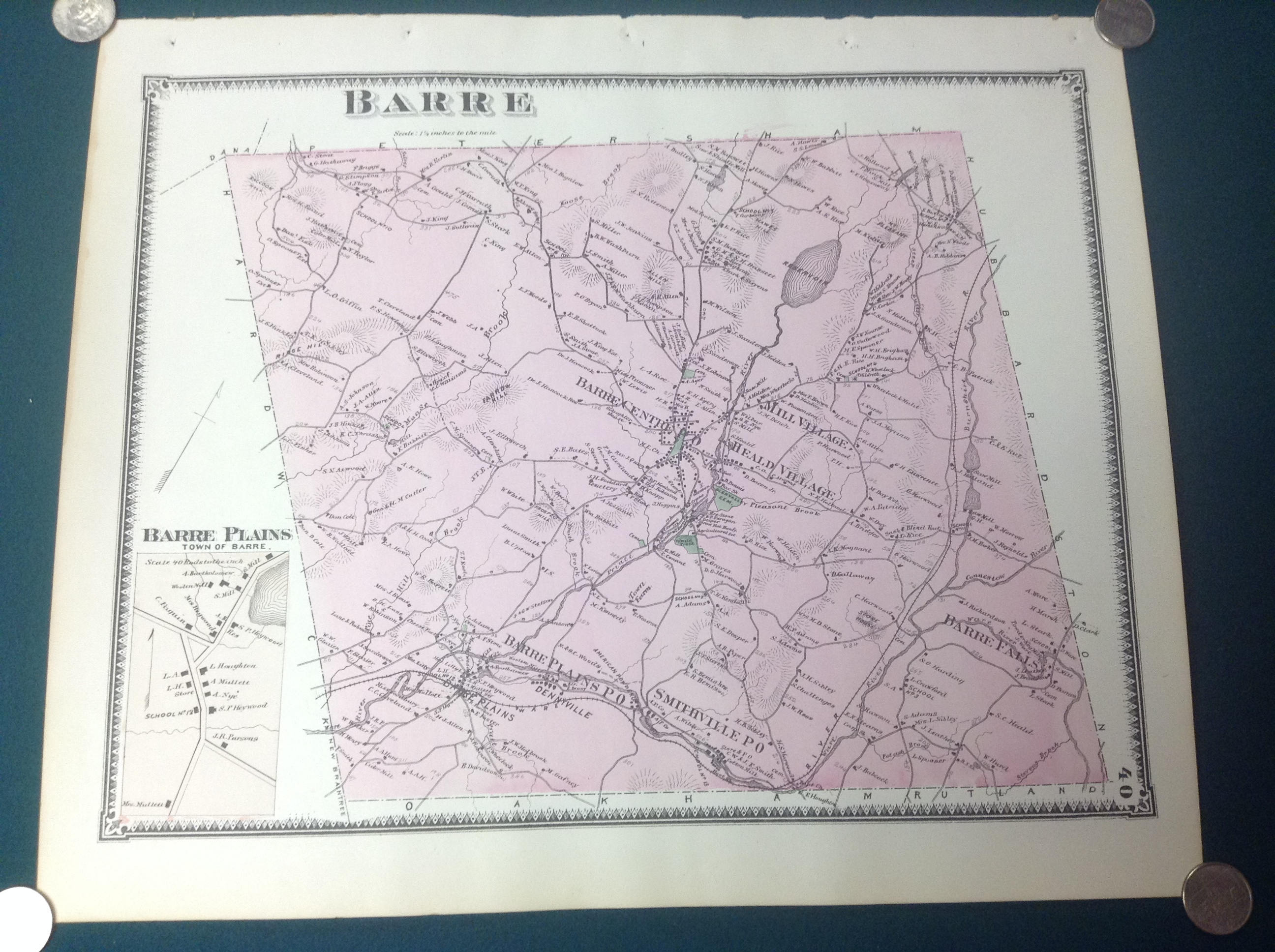1870 Town Map of Barre Worcester County MA 15x13 Inches Etsy
