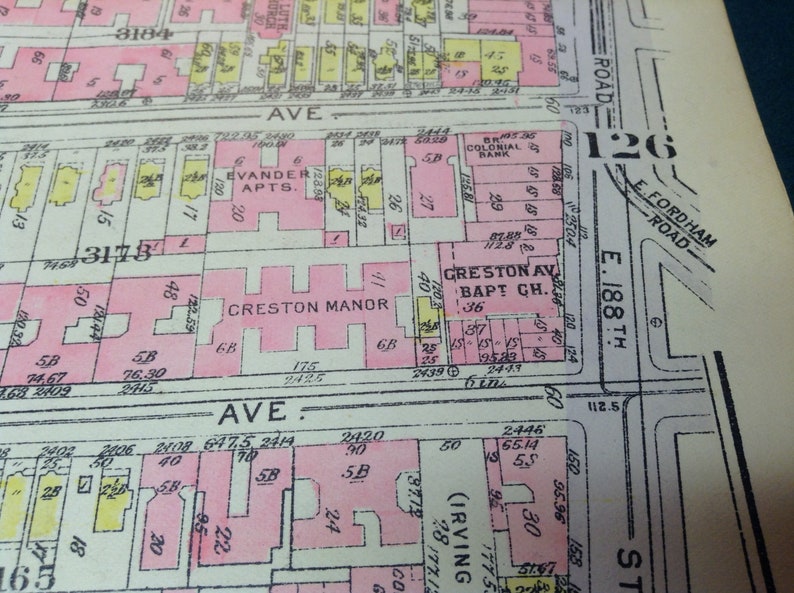 1928 New York City-Bronx-Fordham Heights-Tremont-Grand Concourse 16x13 Rare Bronx Street Map w strong colors and superior detail.