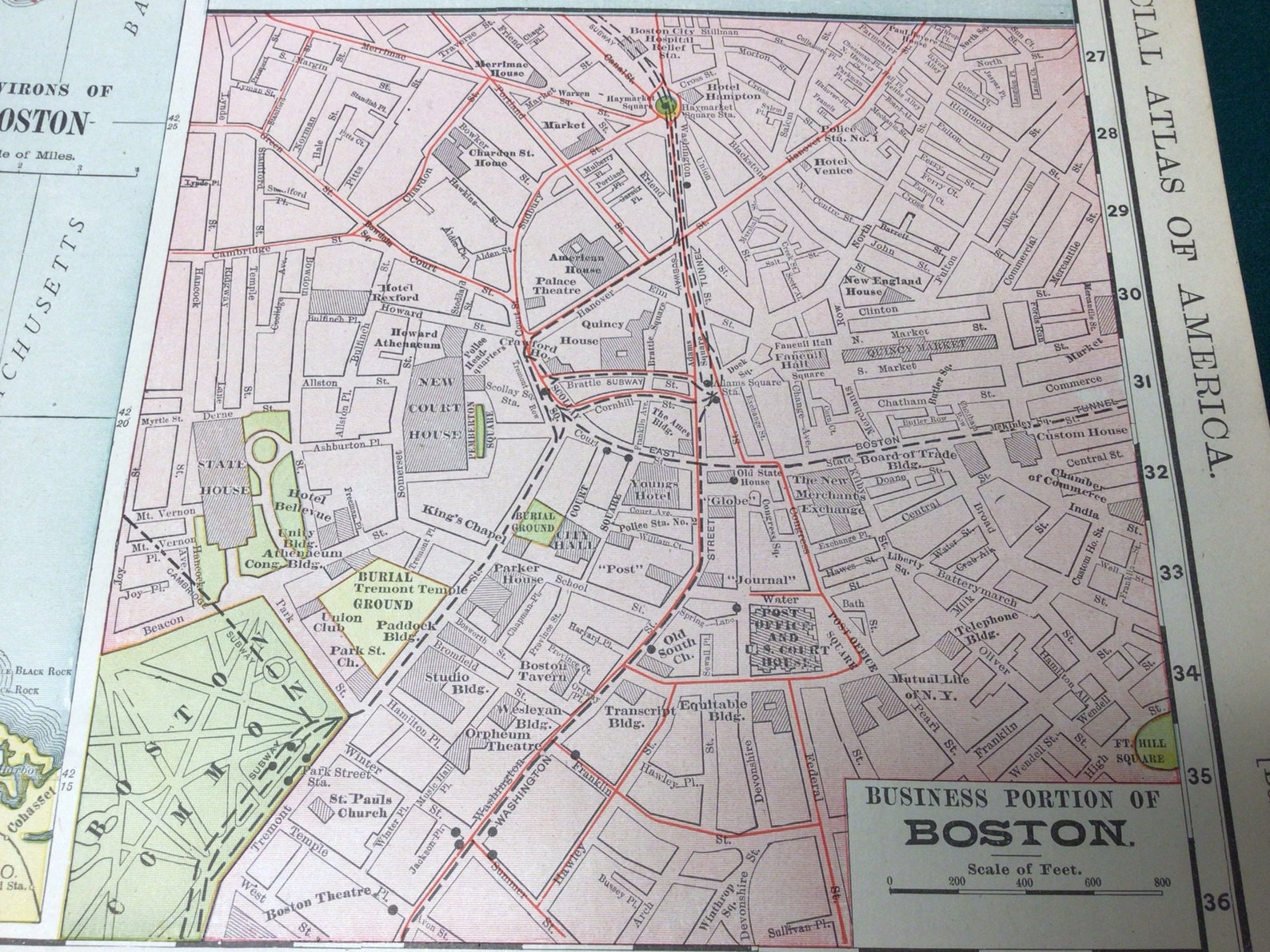 1915 Antique XL Map of Boston cambridge, Boston Common, Baseball Parks