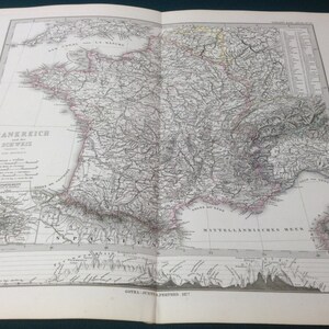 Antique France Map with Paris Inset, 1877 Stielers Atlas