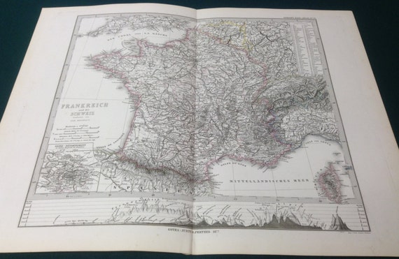 Antique France Map With Paris Inset, 1877 Stielers Atlas - Etsy