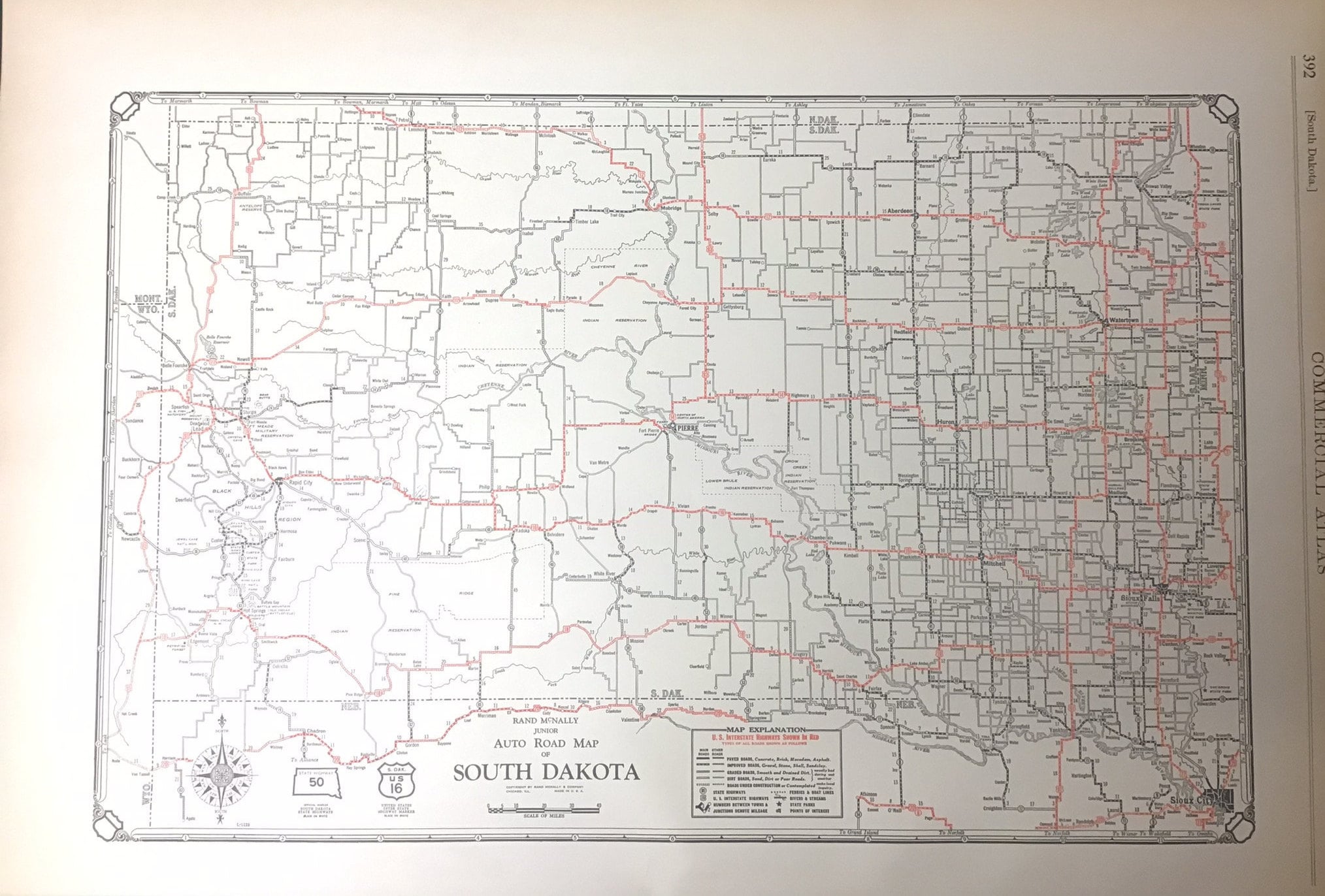 1931 Antique Early Rare Road Map of South Dakota sioux Falls