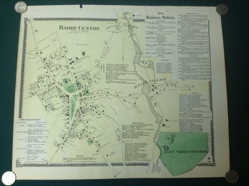 1870 Town Map of Barre and Barre Centre Worcester County MA Etsy
