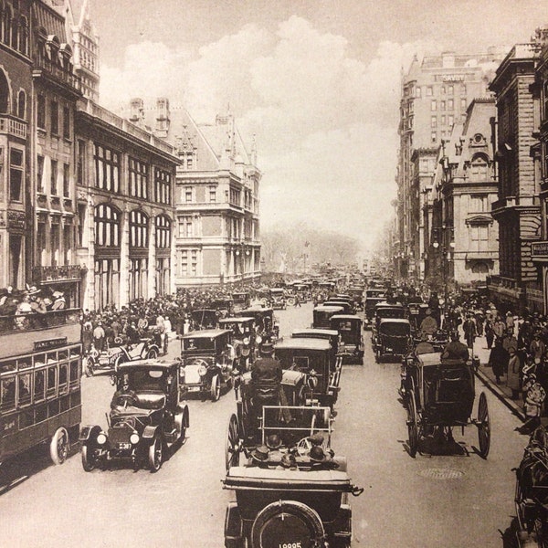 Vintage New York City Print (Fifth Avenue, Ritz Carlton)-NYC-12x10 Beautiful Antique Rotogravure Print. Fine detail with ornate border.