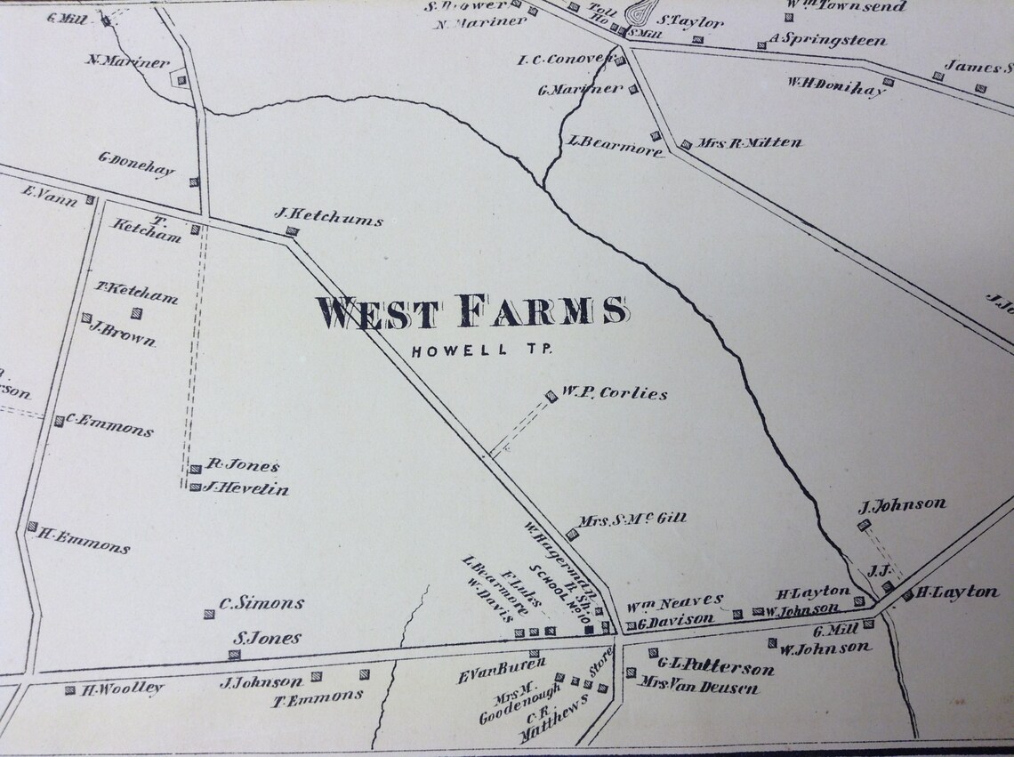 1873 Plan of Howell NJ farmingdale West Farms Fairfield Etsy