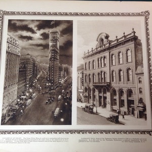Times Square, Broadway at Night, Heralds Square - NYC - 12x10 Beautiful Antique Rotogravure Print. Fine detail with ornate border.
