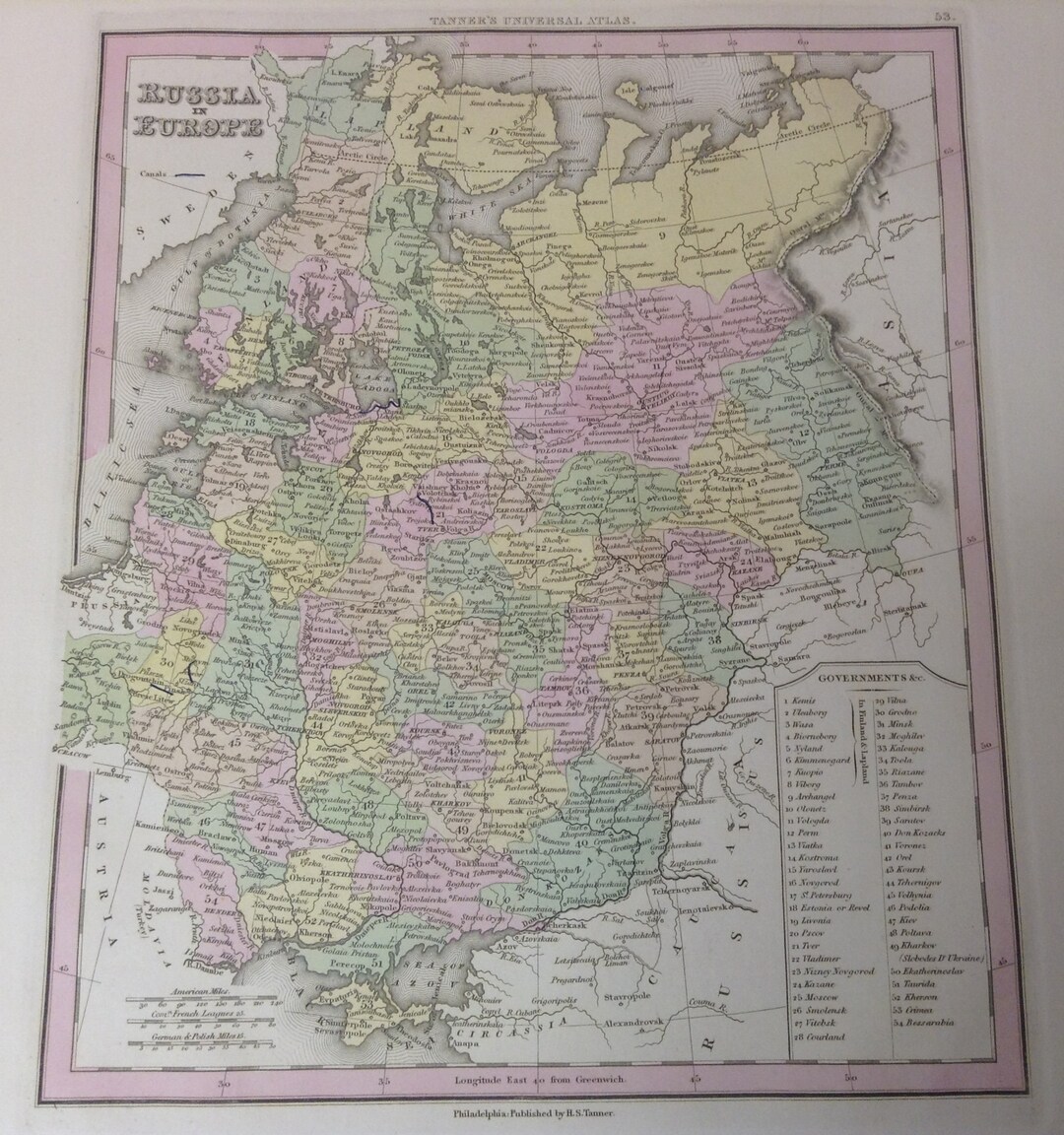 1836 Tanner Rare Antique Map of Russia in Europe (moscow, St ...