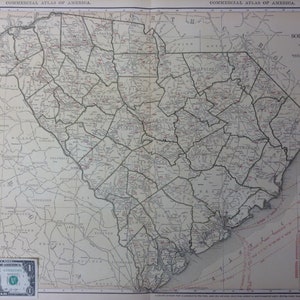 1922 XL Antique Map of South Carolina (Charleston, Columbia, Spartanburg) - (Commercial size) (28x20.5) map with nice color and fine detail.