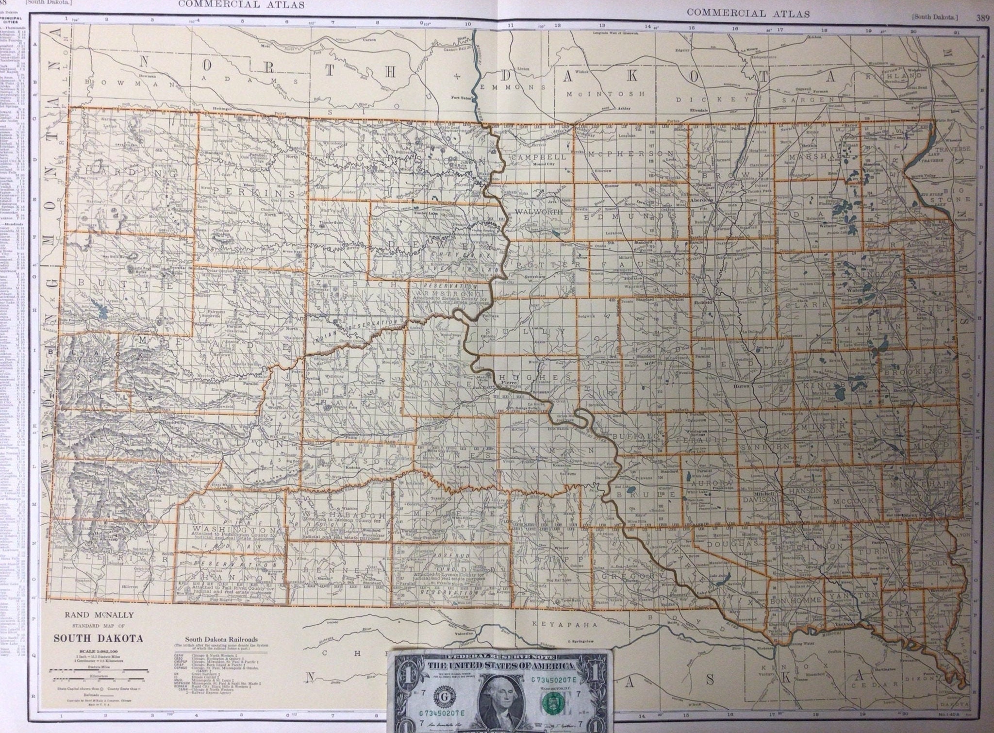 1931 Antique Map of South Dakota sioux Falls Deadwood pic