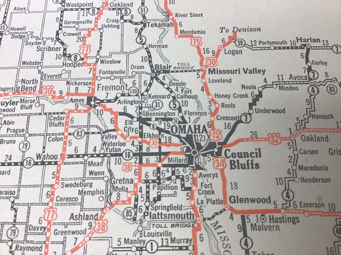 1931 Antique Early Rare Road Map Of Nebraska Omaha Lincoln Etsy