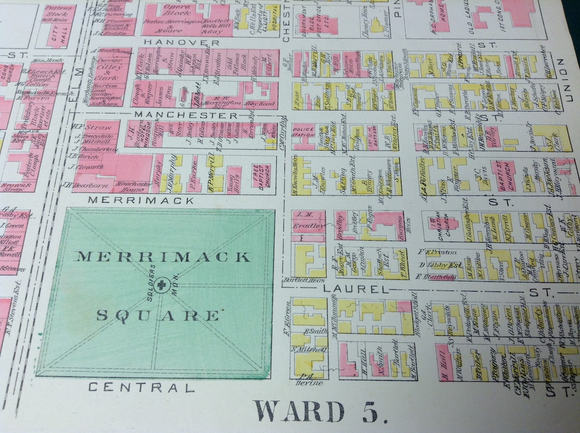 1892 Manchester New Hampshire Street Mapwards 15 and 7 Etsy