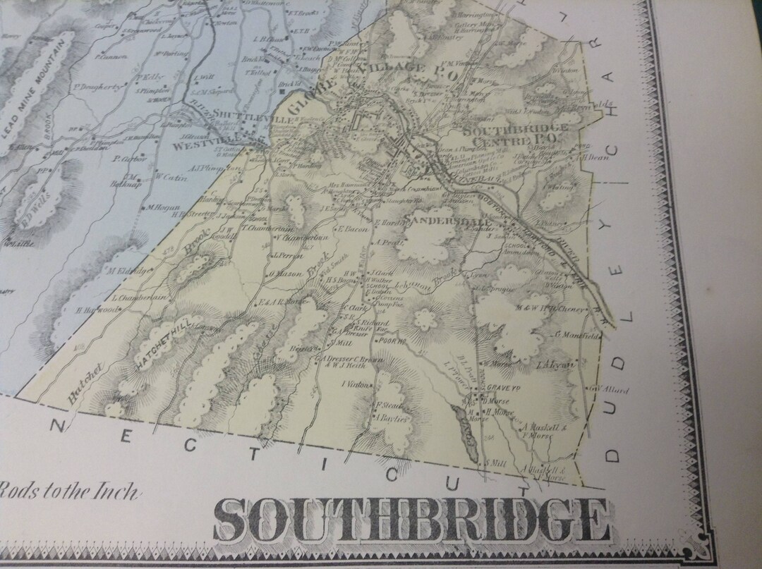 1870 Town Map of Sturbridge & Southbridge Worcester County MA Etsy
