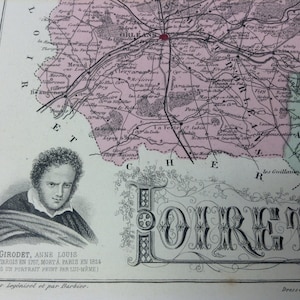 Antique map of Loiret - France - 1881, (13.5 x 10.5 sheet size) Original map of Loiret. Beautiful engravings and vignettes.