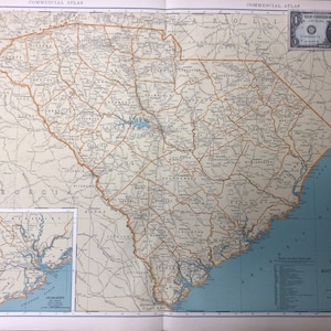 1931 Antique Map of South Carolina(Charleston, Columbia, Spartenburg)-Xtra Large(Commercial size-28x20.5) map w/ nice color and fine detail.