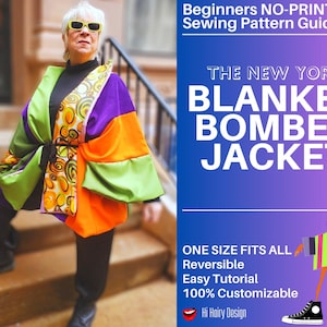 Coat Jacket Sewing Pattern Guide, Oversized Easy Beginner, Patchwork PDF Tutorial, Women Blanket Bomber, No Print, Fall Spring One Size Fits