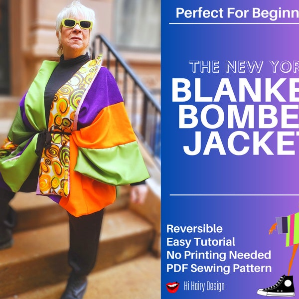 Spring/Summer Oversize Women & Men's Jacket Sewing Patchwork Pattern | Blanket Bomber Coat PDF | Easy Tutorial, No Printing | Beginner Guide