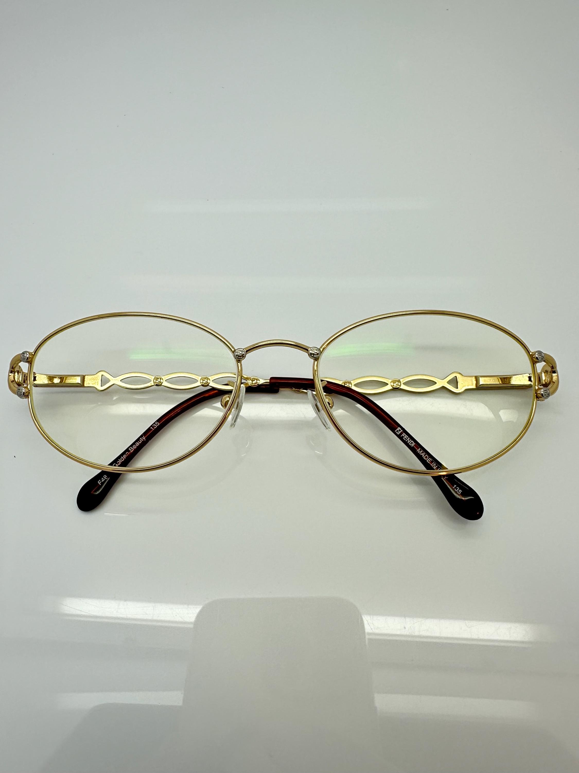 Vintage Fendi Gold Plated Eyeglass Frames Mod F48 RX LENSES  display picture 1